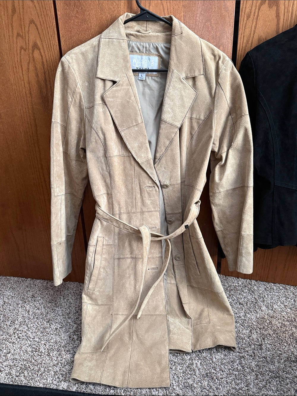 Wilsons Leather Women's Beige Suede Belted Trench Coat